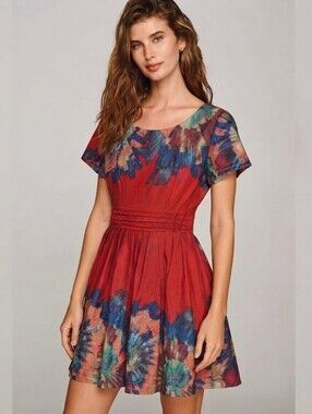 ChunBeiSha Floral Print Burgundy Fit & Flare Dress Small